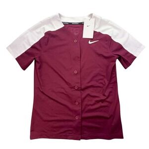 Nike Softball Button Front Jersey Maroon White Womens AV6719-670 NWT
